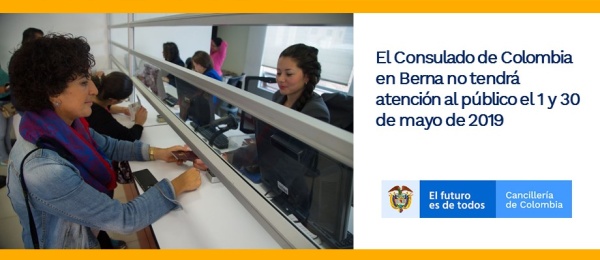 El Consulado de Colombia en Berna no tendrá atención al público el 1 y 30 de mayo 