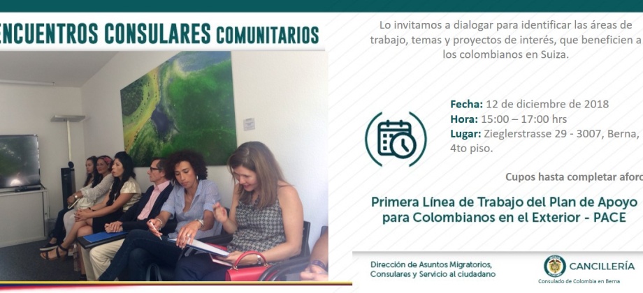 Consulado de Colombia en Berna invita al Encuentro Consular Comunitario que se realizará el 12 de diciembre de 2018
