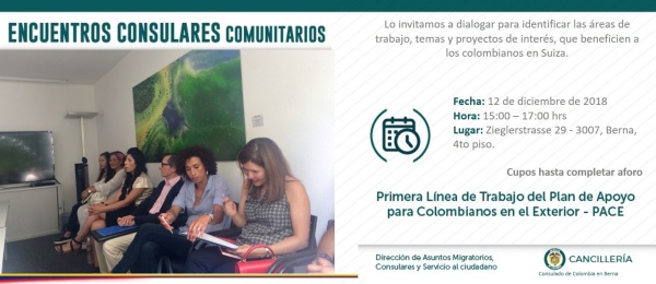 Consulado de Colombia en Berna invita al Encuentro Consular Comunitario que se realizará el 12 de diciembre de 2018