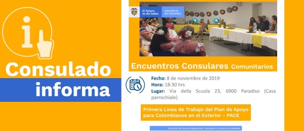 El Consulado de Colombia en Berna realizará una Encuentro Consular Comunitario el viernes 8 de noviembre de 2019